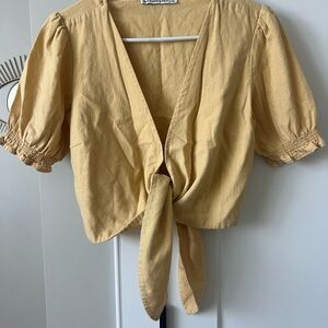 Abercrombie Linen Yellow Tie-Front Blouse